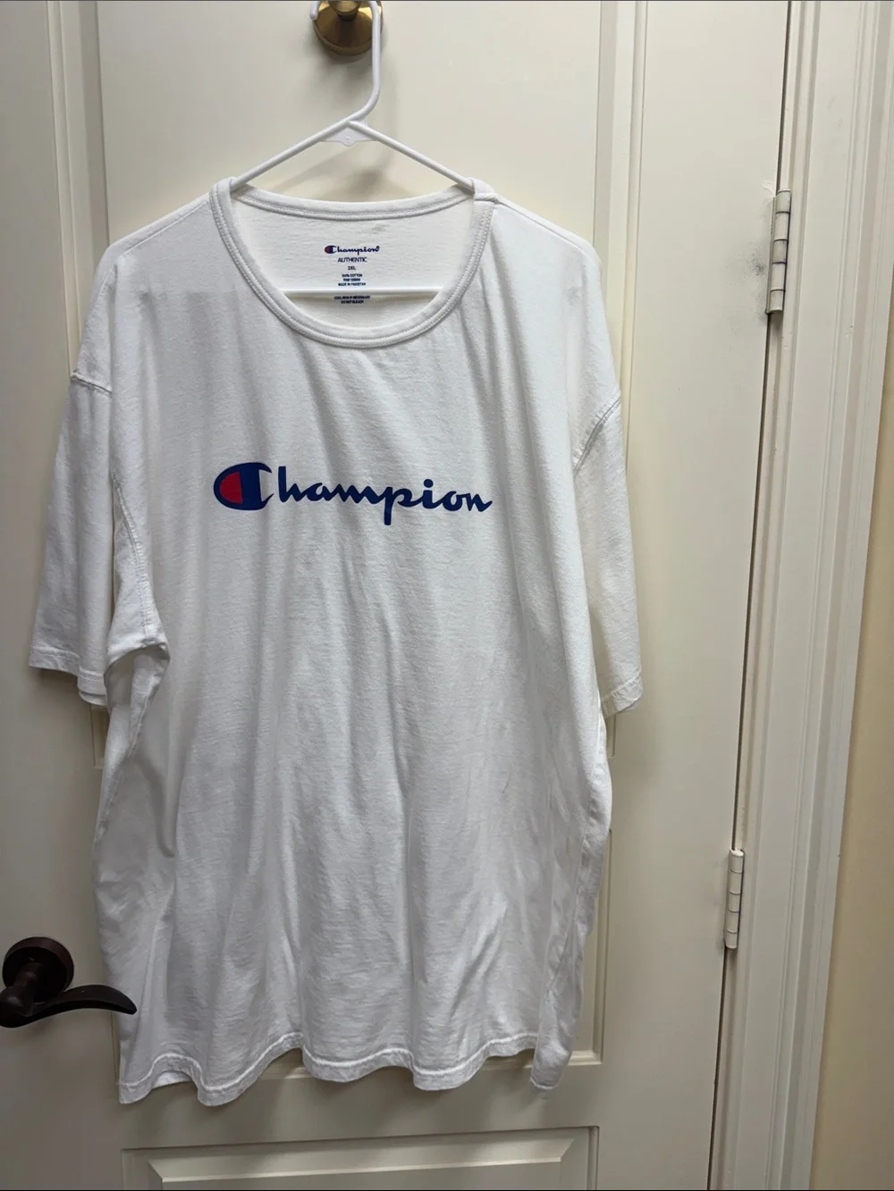 Champion White Short Sleeve Tee with Blue Logo - Picture 5 of 9